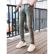Primavera verão novo estilo Jeans masculino listras laterais Retro bens europeus versão coreana estiramento fino-ajuste
