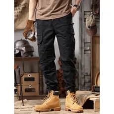 Calças casuais pesadas americanas masculinas primavera novo estilo fino ajuste tornozelo-bandado algodão puro Retro Mult