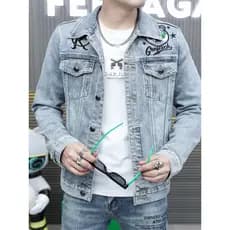 High-End quente diamante Denim jaqueta masculina versão coreana na moda Street Wear estiramento fino-ajuste bordado dos