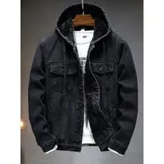 Forro de lã preto Workwear Denim jaqueta masculina outono inverno engrossado com capuz solto jaqueta algodão Casual topo