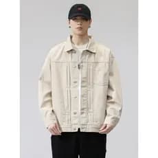 Jaqueta jeans de algodão puro masculina primavera outono novo estilo bege juventude All-Match lapela ferramentas jaqueta