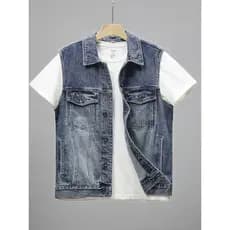 Primavera outono novo estilo bordado Denim colete masculino Street Wear bonito lavado fino-ajuste motocicleta colete tod