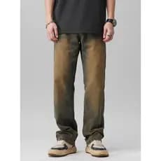 Primavera verão novo estilo americano solto Casual high Street Retro angustiado perna larga meninos high-End Jeans calça