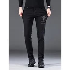 Preto quente diamante Jeans masculino pés pequenos fino ajuste outono inverno bens europeus na moda calças casuais mascu