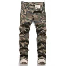 Primavera outono Retro camuflagem macacão Jeans masculino fino-ajuste estiramento Casual pequeno em linha reta All-match