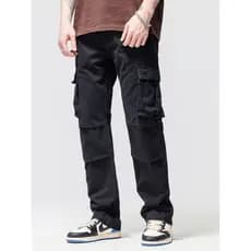 Macacão americano Jeans masculino primavera outono novo estilo Multi-saco rua Wear solto em linha reta calças casuais de