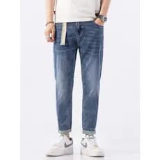Verão fino High-End tornozelo comprimento Jeans masculino fino ajuste calças magras versão coreana na moda bordado calça