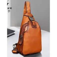 Bolsa de peito masculina de couro genuíno retrô bolsa de ombro bolsa crossbody primeira camada de couro de vaca alça de