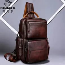 Bolsa de peito de grande capacidade masculina bolsa mensageiro de couro genuíno primeira camada de couro multifuncional