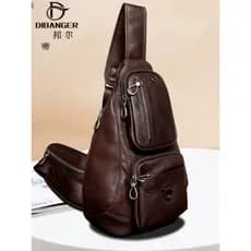 Bolsa de peito masculina de primeira camada de couro genuíno de grande capacidade multifuncional bolsa mensageiro de um