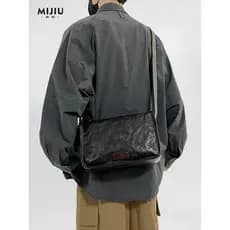 Procurando Old Street Wear Estilo Horizontal Bolsa Mensageiro de Couro Genuíno Masculina Primeira Camada Bolsa de Ombro