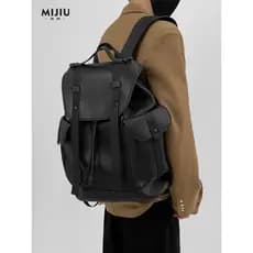 Procurando Old Street Wear Mochila Homens Lichia Padrão Couro Commuter Homens 53cm Mochila de Computador Negócios Bolsa