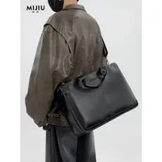Procurando velho couro genuíno ombro mensageiro saco masculino grande capacidade Commuter sacola maleta portátil 6324