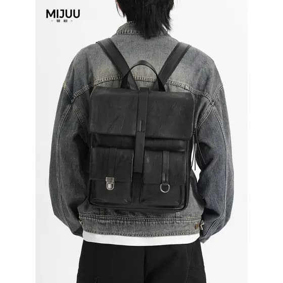 Procurando mochila de couro antigo das mulheres dos homens trabalhando Commuter High-End mochila de computador masculino