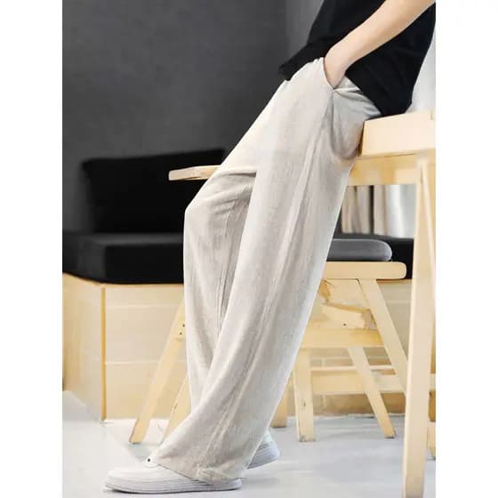 Calças de linho calças masculinas verão estilo chinês algodão linho calças retas Drape solto calças de perna larga calça
