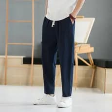 Calças de linho calças masculinas verão fino tornozelo-perna calças de verão calças casuais masculinas estilo chinês alg