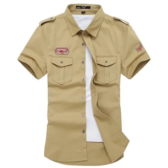 Verão novo estilo camisa de manga curta masculina puro algodão lavado ao ar livre Casual tamanho grande militar polegada