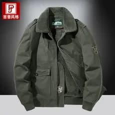 Jaqueta de vôo masculina outono inverno forro de lã engrossado tamanho grande gola de pele militar brigada puro algodão