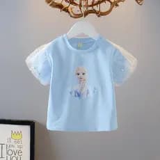 Meninas elsa princesa camiseta de manga curta crianças estilo ocidental manga Puff elsa topo puro algodão lantejoulas do