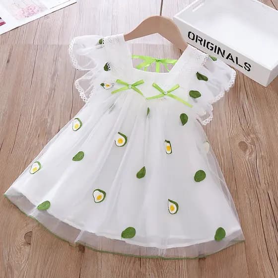 Crianças roupas infantis meninas vestido de manga curta verão 2025 novo estilo bebê manga voadora vestido de princesa ab