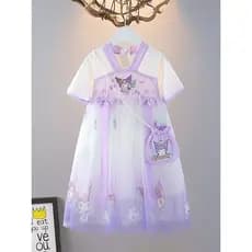 Meninas verão Hanfu vestido 2025 verão novo estilo bebê Kuromi vestido de princesa estilo chinês saia vestido de gaze