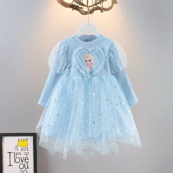 Meninas vestido de primavera 2026 novo estilo bebê elsa vestido de princesa versão coreana de manga comprida Pettiskirt