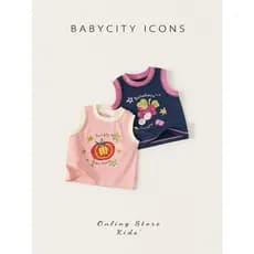 Bebê cidade meninas colete 2026 verão novo estilo crianças sem mangas costura topo feminino bebê camiseta moda roupas de