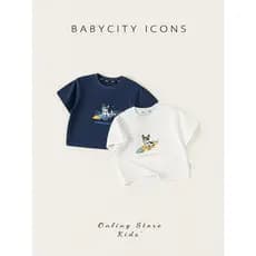 Babe City meninos de manga curta 2026 verão novo estilo camiseta branca esportes infantis topos moda bebê menina roupas