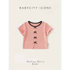 Bebe City meninas de manga curta 2026 verão novo estilo meninas Super agradável arco topo crianças moda camiseta na moda