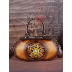 Estilo chinês Retro couro genuíno bolsa feminina em relevo Casual bolsa primeira camada de couro High-End moda mensageir