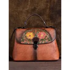 Bolsa feminina de couro genuíno, bolsa em relevo retrô artesanal de primeira camada de couro, cor de fricção, bolsa Diag