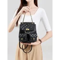 Xiaoxiang estilo mochila feminina 2026 novo estilo mochila de couro genuíno senhoras diamante corrente saco luz luxo nic