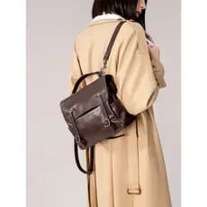 Vegetal curtido primeira camada de couro mochila feminina grande capacidade Commuter computador mochila senhoras cruz-