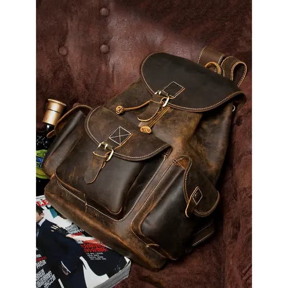 Retro na moda artesanal mochila de couro genuíno dos homens mochila de couro saco de escola feminino mochila de viagem a