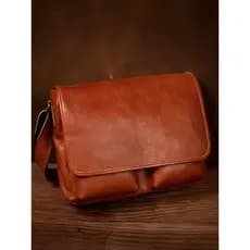 Bolsa de ombro masculina de couro genuíno de grande capacidade, tempo lento, primeira camada, couro curtido vegetal, bol