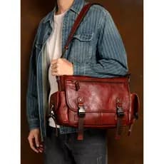 Tempo lento Retro na moda artesanal bolsa de ombro de couro genuíno Horizontal bolsa masculina Casual primeira camada ve