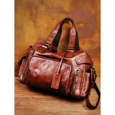 Tempo lento Retro mão-polido cor couro genuíno passeio saco de viagem de negócios das mulheres dos homens bolsas vegetai
