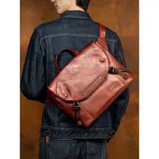 Tempo lento cor polida à mão primeira camada vegetal curtido bolsa de ombro Horizontal masculina