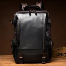 Tempo lento Casual mochila de couro dos homens computador mochila primeira camada mochila feminina estilo Preppy grande