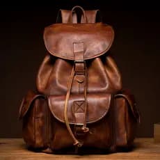 Tempo lento polido à mão cor vegetal curtido mochila de couro masculino primeira camada computador Casual mochila de cou