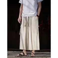 Estilo chinês verão fino algodão linho calças retas Retro solto calças de perna larga tamanho grande calças de praia lin