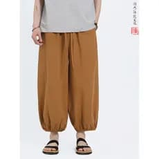 Calças de tornozelo masculinas estilo chinês verão fino algodão linho calças retas Retro solto calças de perna larga tam