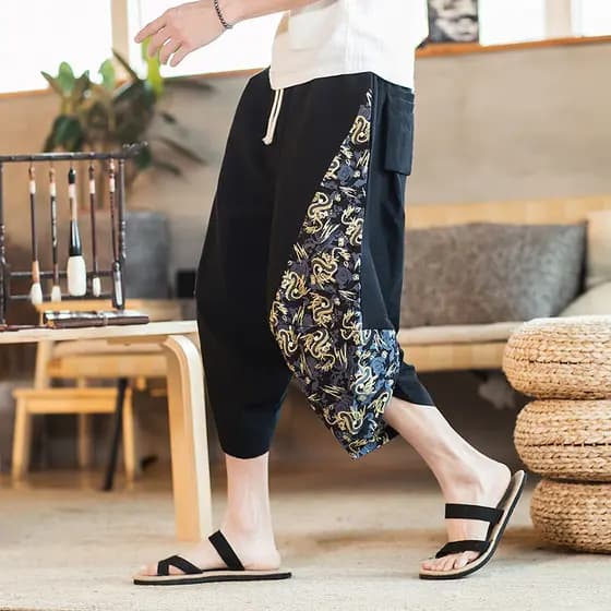 Verão fino algodão linho calças cortadas estilo chinês Bloomers soltos tamanho grande calças retas linho Shorts casuais