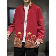 Estilo chinês dragão padrão bordado linho Retro outono Tang terno masculino solto tamanho grande Zhongshan terno masculi