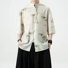 Melhorado Hanfu masculino estilo chinês verão fino gelo seda camisa de manga curta Retro Tang terno solto tamanho grande