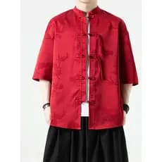 Novo estilo chinês fivela Tang terno Hanfu masculino estilo chinês verão estilo fino gelo seda camisa de manga curta Ret