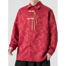 Melhorado Hanfu masculino estilo chinês outono novo estilo Jacquard camisa de manga comprida Retro Tang terno solto tama