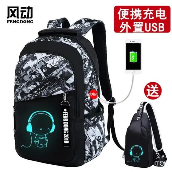 Mochila masculina estudante confortável bolsa de computador impermeável resistente ao desgaste luminosa mochila multifun