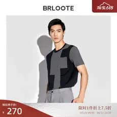 BRLOOTE/BLOOTE Camiseta masculina de manga curta de algodão de seda com textura de máquina Horizontal, cor contrastante,