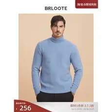 Brloote/broote suéter masculino 100% lã de ovelha costurado flor gola alta suéter genuíno outono inverno roupas